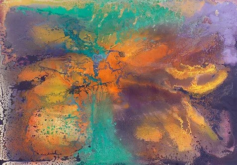 PURPLE BLUE AND YELLOW ABSTRACT