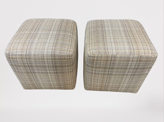 NEUTRAL PLAID OTTOMAN